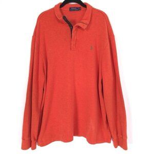 POLO RALPH LAUREN Orange 1/4 Zip Sweater XL Cotton Suede Elbows & Placket RARE